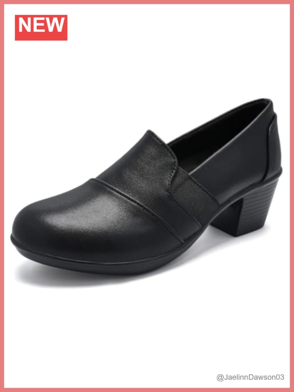 Vegan Leather Chunky Heel Loafers Slip-Ons for Women, Non-Slip Dressy Office